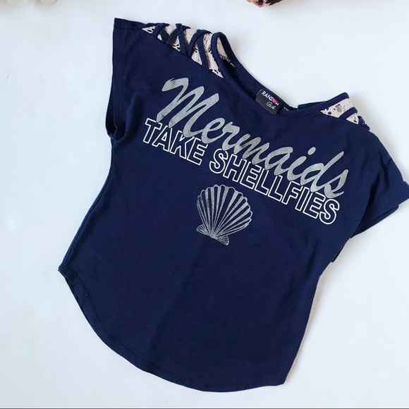 3/$20 Girls Mermaid Take Shellfies Top - Picture 2 of 5